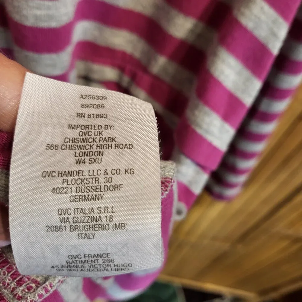 d&co Denim & Company Multi Layer Top XL Magenta/Gray Stripe - Picture 5 of 6